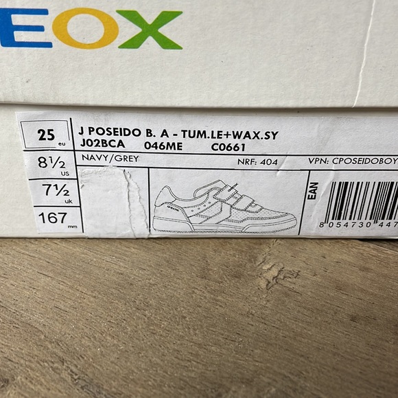 New Geox Respira Boys an Poseido Double Hook and Loop Sneaker Grey/Blue Sz 8.5T - Picture 10 of 11